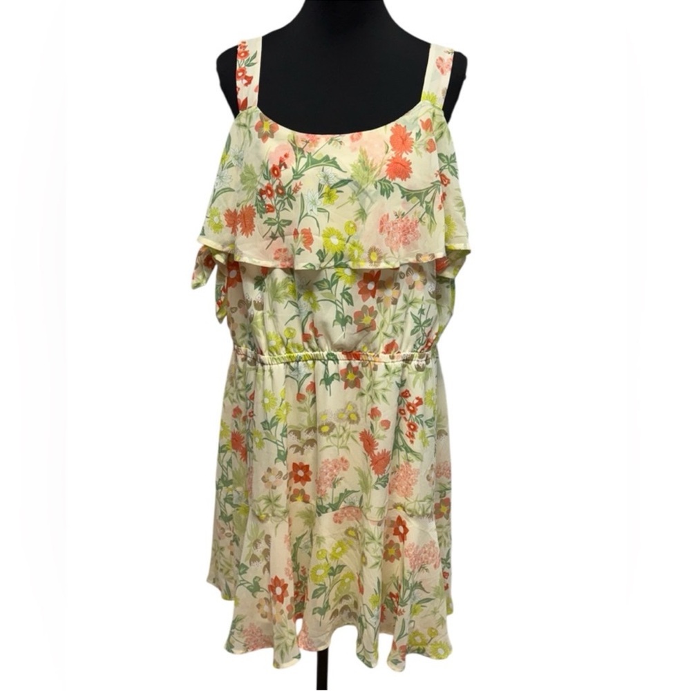 Maurices Size 2 Cream Coral Floral Ruffle Overlay Sundress Lined NWT Summer